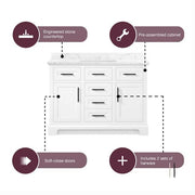 Doveton 48 in. Single Sink Freestanding White Bath Vanity with White Engineered Marble Top (Assembled)