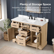 Doveton 48 in. Single Sink Freestanding Weathered Tan Bath Vanity with White Engineered Marble Top (Assembled)