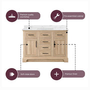 Doveton 48 in. Single Sink Freestanding Weathered Tan Bath Vanity with White Engineered Marble Top (Assembled)