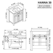 Hanna 30 in. Single Sink White Bath Vanity with White Engineered Stone Top (Assembled)