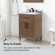 Sonoma 24 in. Single Sink Almond Latte Bath Vanity with Carrara Marble Top (Assembled)