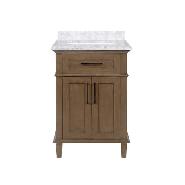 Sonoma 24 in. Single Sink Almond Latte Bath Vanity with Carrara Marble Top (Assembled)