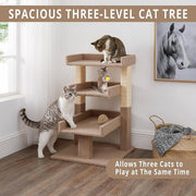 Beige Cat Tree for Large Cats, Cat Activity with Scratching Post, Cat Tower for Large Cats, 3 Level Cat Play Perch