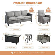 Scarlet 9-Piece Wicker Outdoor Patio Conversation Sofa Set with Swivel Chairs, a LED Table and Dark Grey Cushions