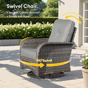 Scarlet 9-Piece Wicker Outdoor Patio Conversation Sofa Set with Swivel Chairs, a LED Table and Dark Grey Cushions
