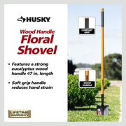 47 in. L Wood Handle Floral Carbon Steel Digging Shovel with Grip