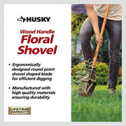 47 in. L Wood Handle Floral Carbon Steel Digging Shovel with Grip
