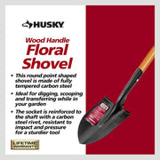 47 in. L Wood Handle Floral Carbon Steel Digging Shovel with Grip