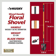 47 in. L Wood Handle Floral Carbon Steel Digging Shovel with Grip