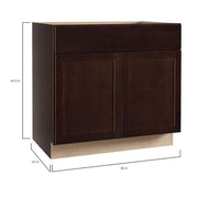 Shaker 36 in. W x 24 in. D x 34.5 in. H Assembled Base Kitchen Cabinet in Java with Ball-Bearing Drawer Glides