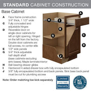 Shaker 36 in. W x 24 in. D x 34.5 in. H Assembled Base Kitchen Cabinet in Java with Ball-Bearing Drawer Glides