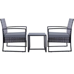 Upgrade -Gray 3-Piece Wicker Outdoor Bistro Set with Gray Cushion for Patio, Deck, Apt