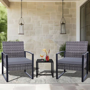Upgrade -Gray 3-Piece Wicker Outdoor Bistro Set with Gray Cushion for Patio, Deck, Apt