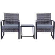 Upgrade -Gray 3-Piece Wicker Outdoor Bistro Set with Gray Cushion for Patio, Deck, Apt