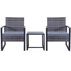 Upgrade -Gray 3-Piece Wicker Outdoor Bistro Set with Gray Cushion for Patio, Deck, Apt