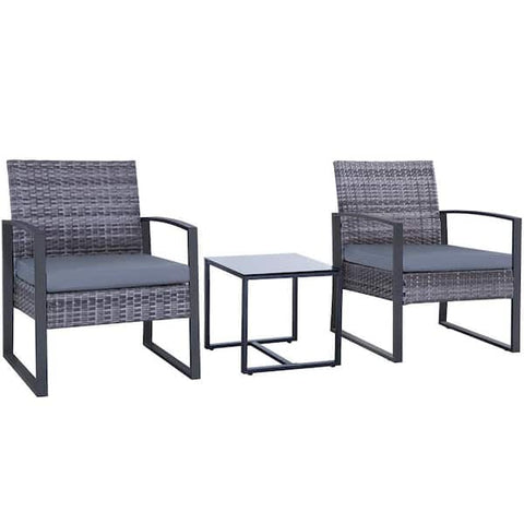 Upgrade -Gray 3-Piece Wicker Outdoor Bistro Set with Gray Cushion for Patio, Deck, Apt