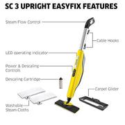 SC 3 Upright EasyFix Steam Cleaner Steam Mop for Hard Floors and Carpet with Rapid 30 Second Heat-Up