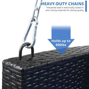 2-Person Wicker Steel Porch Swing with Blue Cushion
