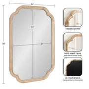 Glenby Natural 24 in. W x 36 in. H Traditional Scalloped Wood Wall Mirror