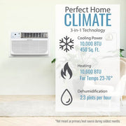 10,000 BTU 230V Through-the-Wall Air Conditioner Cools 450 Sq. Ft. with Heater in White