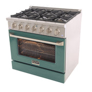 Kucht 36" Gas Range, Stainless Steel with Green Oven Door, KNG361-G