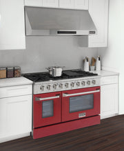 Kucht 48" Gas Range in Stainless Steel, Red Oven Doors, KNG481-R