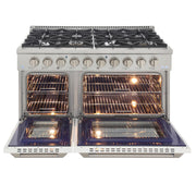 Kucht 48" Gas Range in Stainless Steel, White Oven Doors, KNG481-W
