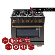 Kucht Gemstone Professional 36 in. 5.2 cu. ft. Natural Gas Range with Sealed Burners and Convection Oven in Titanium Stainless Steel KEG363