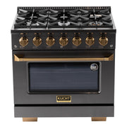Kucht Gemstone Professional 36 in. 5.2 cu. ft. Natural Gas Range with Sealed Burners and Convection Oven in Titanium Stainless Steel KEG363