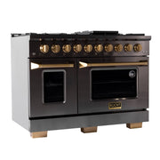 Kucht Gemstone Professional 48 in. 6.7 cu. ft. Natural Gas Range with Sealed Burners, Griddle/Grill and Two Ovens - One Convection - in Titanium Stainless Steel KEG483