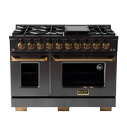 Kucht Gemstone Professional 48 in. 6.7 cu. ft. Propane Gas Range with Sealed Burners, Griddle/Grill and Two Ovens - One Convection - in Titanium Stainless Steel KEG483/LP