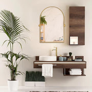 24 in. W x 32 in. H Arched Metal Framed Pivoted Bathroom Wall Vanity Mirror in Gold