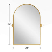 24 in. W x 32 in. H Arched Metal Framed Pivoted Bathroom Wall Vanity Mirror in Gold