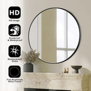 24 in. W x 24 in. H Black Vanity Round Wall Mirror Aluminum Alloy Frame Bathroom Mirror