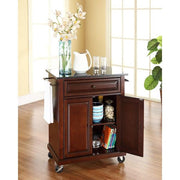 Rolling Mahogany Kitchen Cart with Black Granite Top