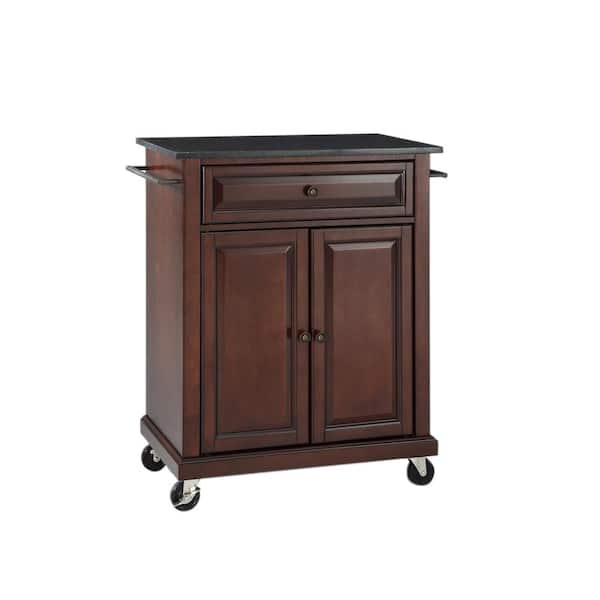 Rolling Mahogany Kitchen Cart with Black Granite Top