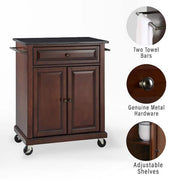 Rolling Mahogany Kitchen Cart with Black Granite Top