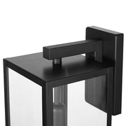 Hurley 16 in. 1-Light Modern Black Hardwired Outdoor Wall Light Lantern Sconce with Clear Glass Shade