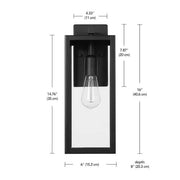 Hurley 16 in. 1-Light Modern Black Hardwired Outdoor Wall Light Lantern Sconce with Clear Glass Shade
