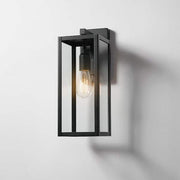 Hurley 16 in. 1-Light Modern Black Hardwired Outdoor Wall Light Lantern Sconce with Clear Glass Shade
