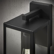 Hurley 16 in. 1-Light Modern Black Hardwired Outdoor Wall Light Lantern Sconce with Clear Glass Shade