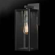 Hurley 16 in. 1-Light Modern Black Hardwired Outdoor Wall Light Lantern Sconce with Clear Glass Shade