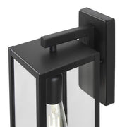 Hurley 16 in. 1-Light Modern Black Hardwired Outdoor Wall Light Lantern Sconce with Clear Glass Shade