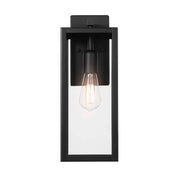 Hurley 16 in. 1-Light Modern Black Hardwired Outdoor Wall Light Lantern Sconce with Clear Glass Shade