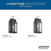 Landstone 1-Light 17 in. Matte Black Outdoor Wall Lantern with Clear Glass
