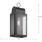 Landstone 1-Light 17 in. Matte Black Outdoor Wall Lantern with Clear Glass