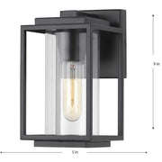 Macstreet 9 In. 1-Light Matte Black Modern Outdoor Wall Lantern with Clear Glass