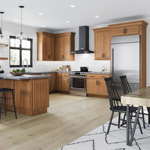 Hampton 24 in. W x 24 in. D x 34.5 in. H Assembled Base Kitchen Cabinet in Medium Oak with Drawer Glides