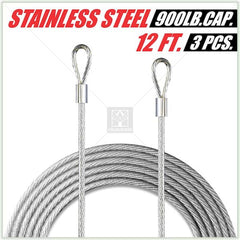 1/8 in. x 12 ft. Stainless Steel Vinyl Coated Extension Wire Rope W/Looped Ends for Triangle Sun Shade Sails (3-Pieces)