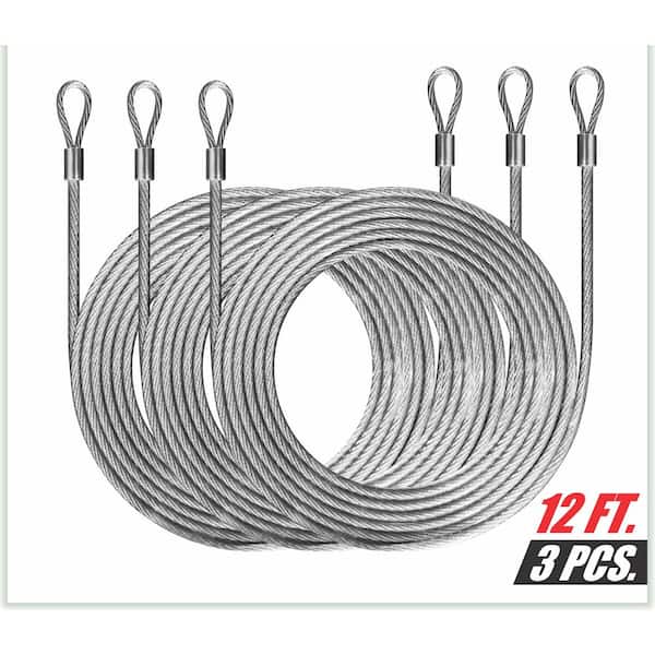 1/8 in. x 12 ft. Stainless Steel Vinyl Coated Extension Wire Rope W/Looped Ends for Triangle Sun Shade Sails (3-Pieces)